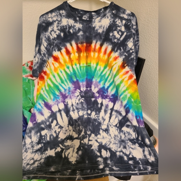 Hand tie dyed rainbow and black t shirt - Picture 2 of 3